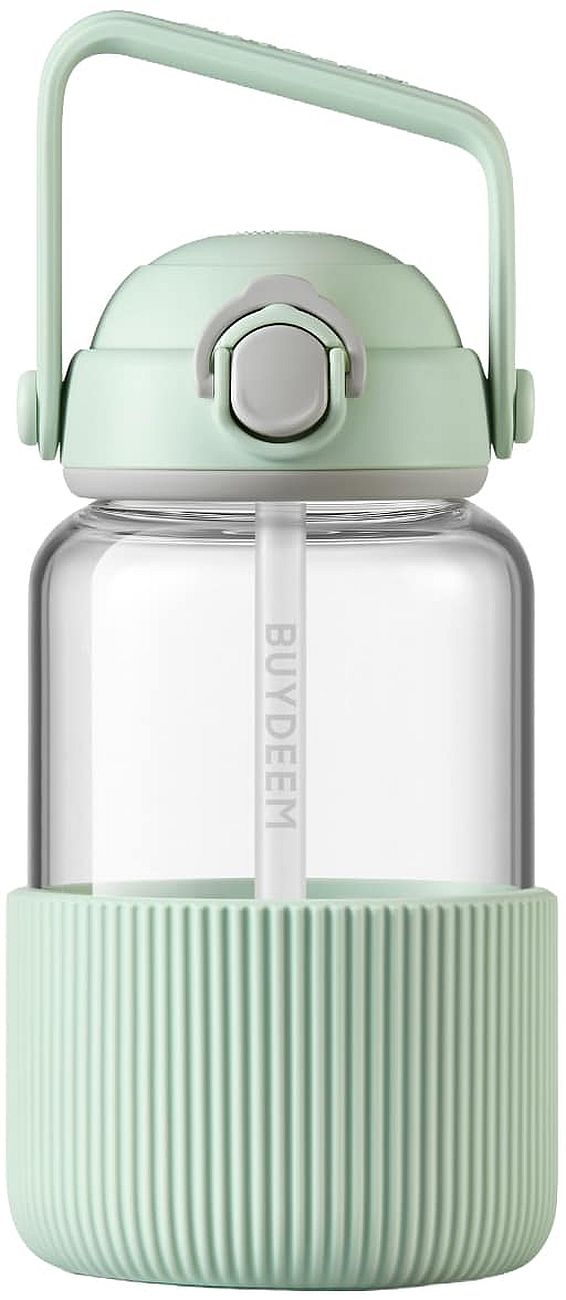 Sticlă de sticlă cu pai BUYDEEM - Cozy Greenish, 1 l
