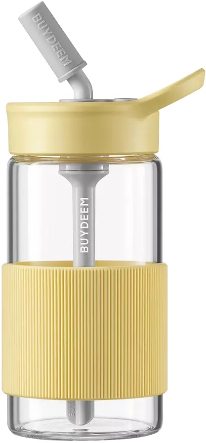 Sticlă de sticlă cu pai  BUYDEEM - Mellow Yellow, 500 ml