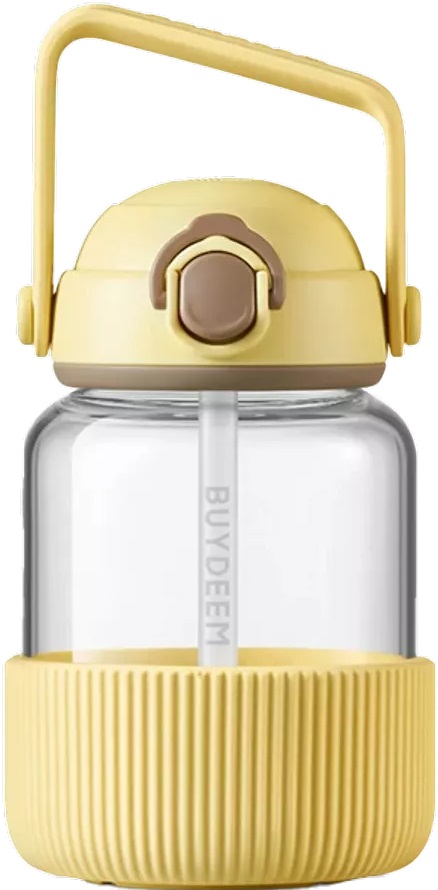 Sticlă de sticlă cu pai  BUYDEEM - Mellow Yellow, 800 ml