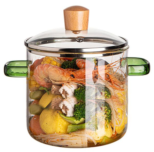 Oală de sticlă Morello - 2.3 l, mânere verzi