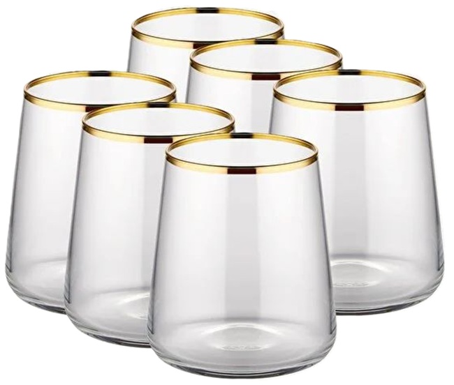 Pahare din sticlă Rakle - Avantgarde Gold Rim, set de 6, 420 ml