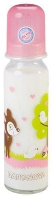Sticlă de sticlă Baby Nova - 240 ml, roz cu o căprioară