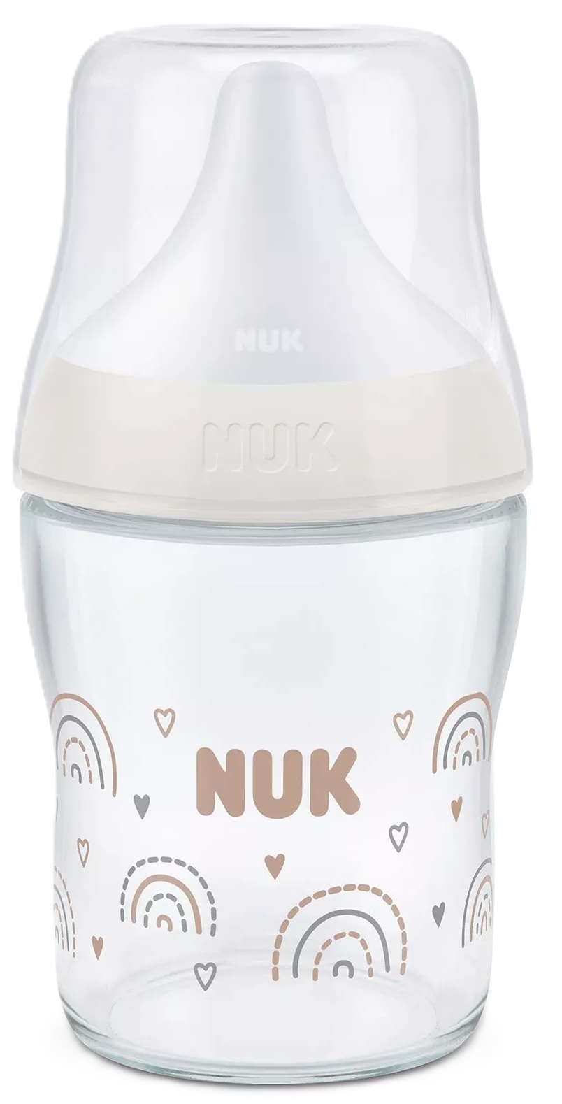 Sticlă din sticlă NUK Perfect Match - Temperature Control, mărimea S, 0 luni+, 120 ml, curcubeu