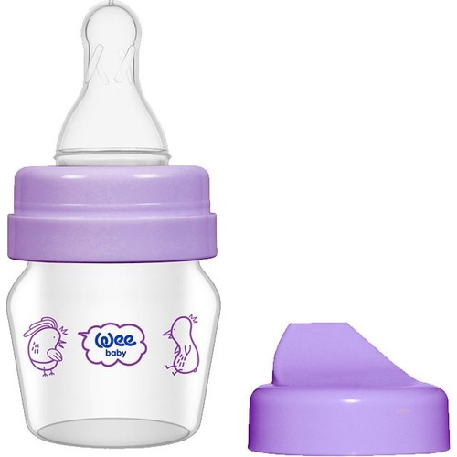 Biberon din sticlă Wee Baby - Mini, cu 2 duze, 30 ml, mov