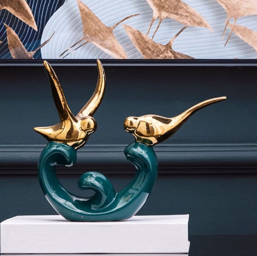Statuetă Morello - Bird Green &amp; Gold, 19 х 22.5 х 11 cm