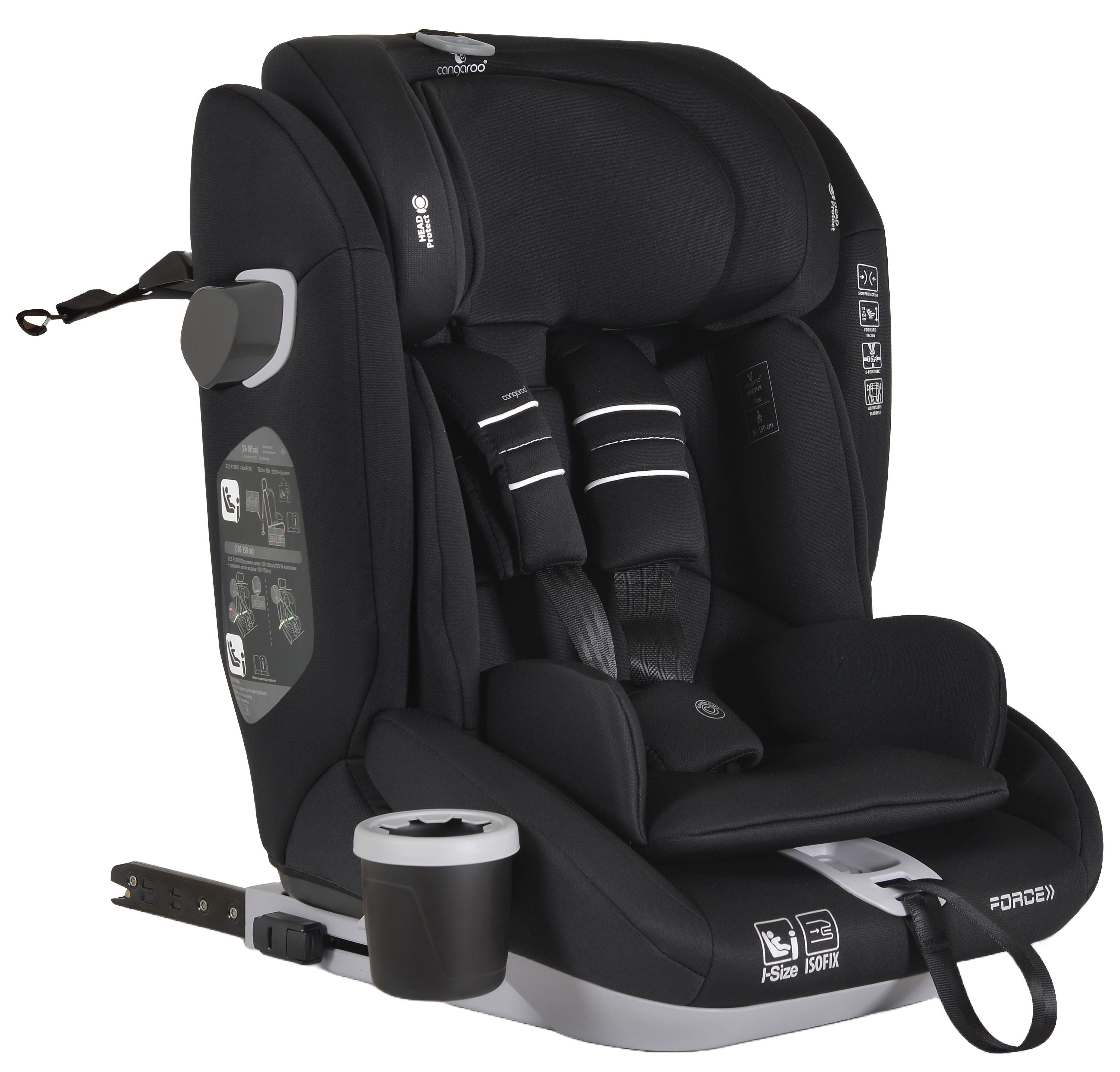 Scaun auto Cangaroo - Force, i-Size, IsoFix , 76-150 cm, negru