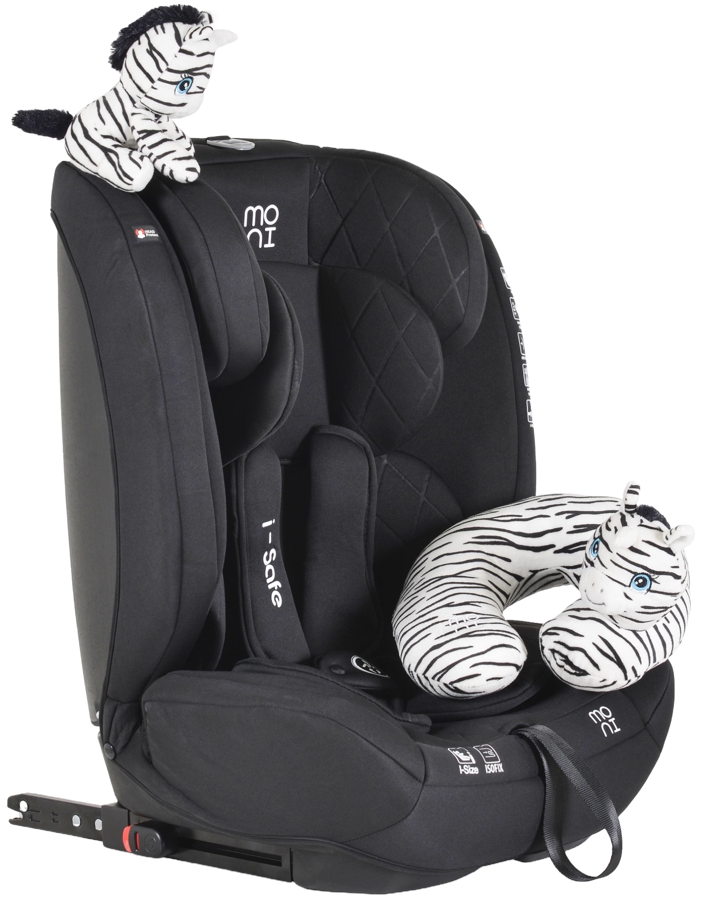 Scaun auto Moni - i-Safe, i-Size, IsoFix, 76-150 cm, negru + jucărie cadou