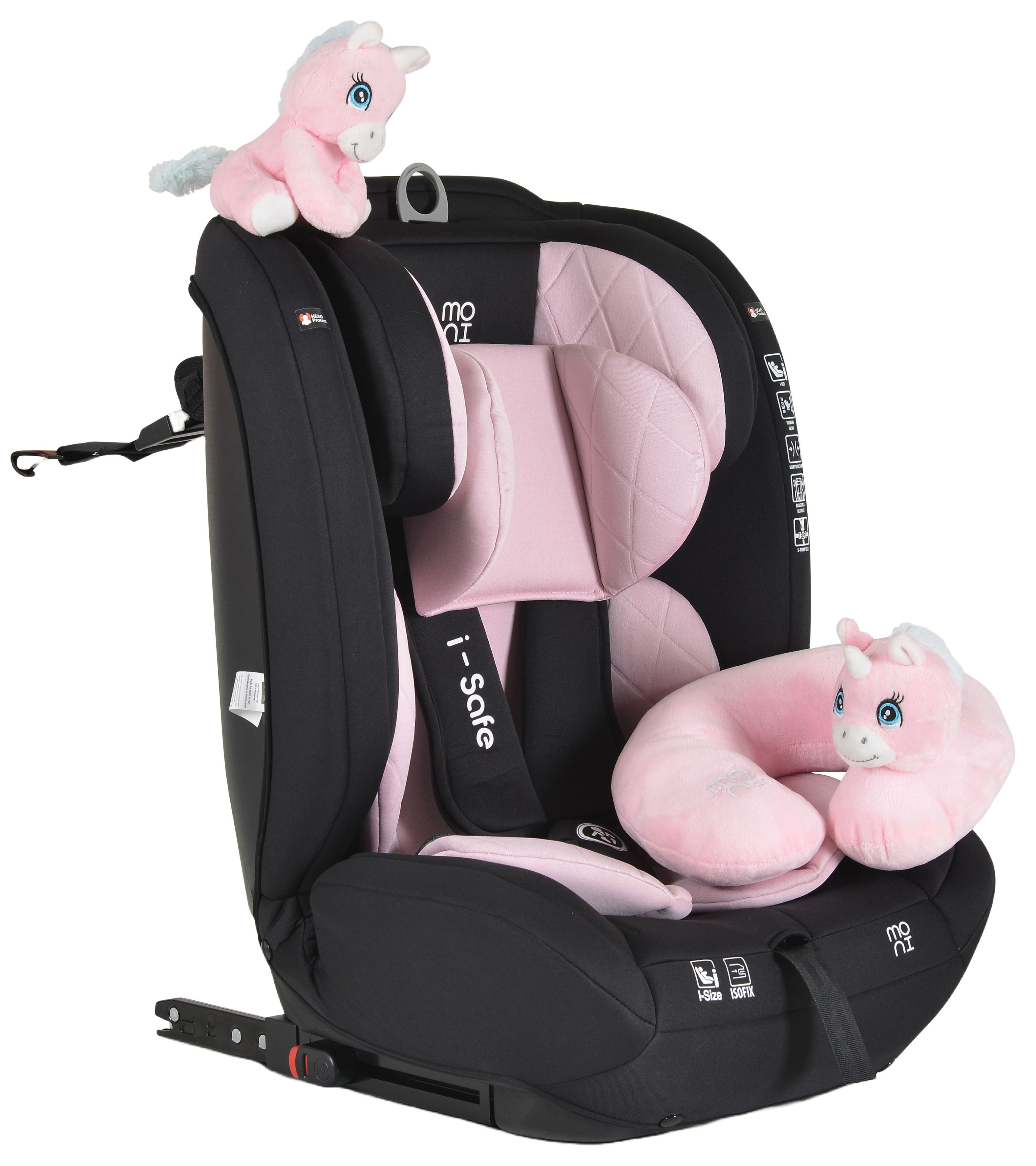 Scaun auto Moni - i-Safe, i-Size, IsoFix, 76-150 cm, roz  + jucărie cadou