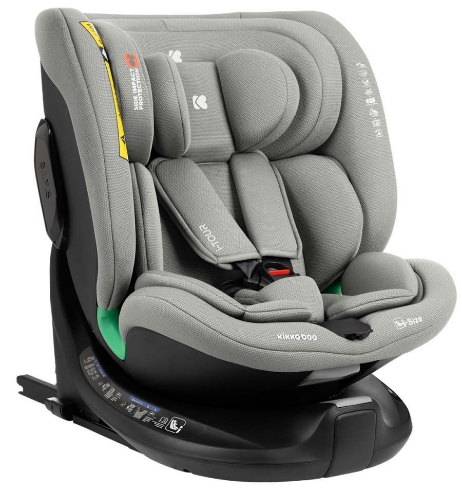Scaun auto KikkaBoo - i-Tour, IsoFix, i-Size, 40-150 cm, gri deschis