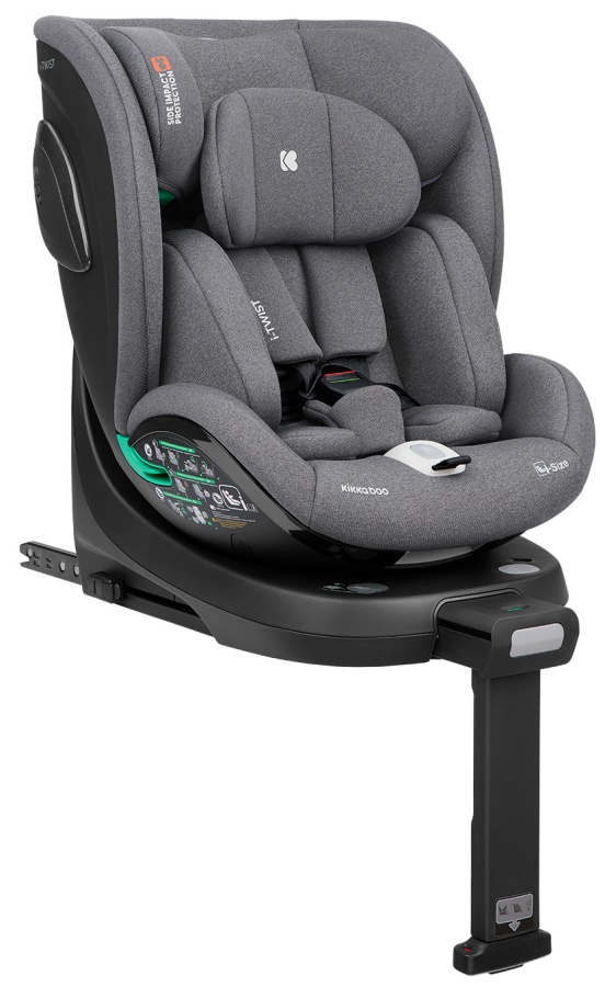 Scaun auto KikkaBoo - i-Twist, IsoFix, i-Size, 40-150 cm, gri deschis