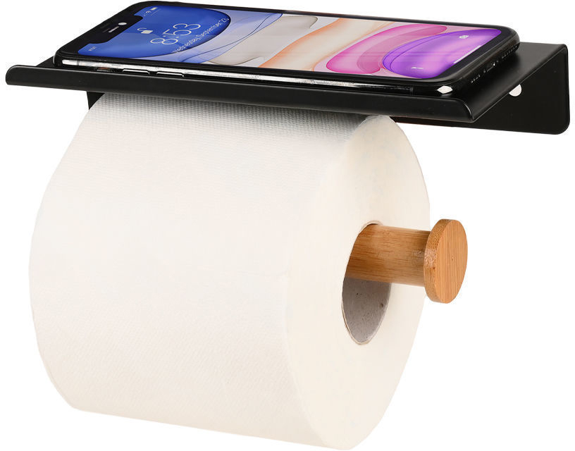 Suport pentru hârtie igienică Estia - Bamboo Essentials, cu suport pentru telefon mobil