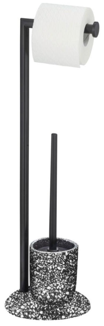 Suport pentru hârtie igienică cu periuță Wenko - Terrazzo, 19 x 62 x 18,5 cm, negru