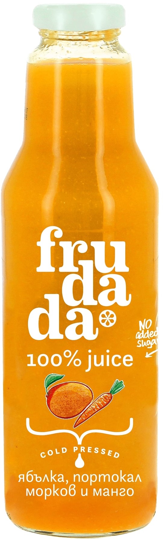 Suc presat la rece, măr, portocală, morcov și mango, 750 ml, Frudada