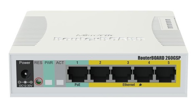 Comutator  Mikrotik - RB260GSP, 5 porturi, alb