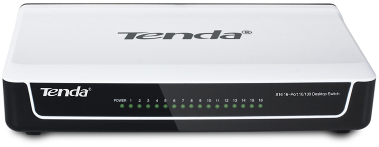 Comutator Tenda - S16, 16 porturi, alb/negru