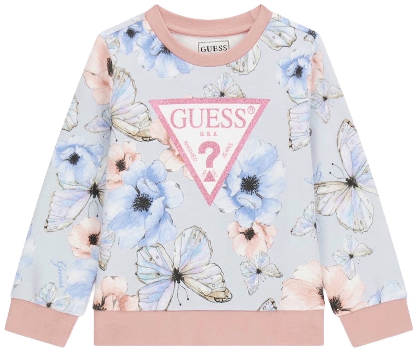 Hanorac cu mânecă lungă Guess - Cu flori și fluturi, multicolor, 18 luni