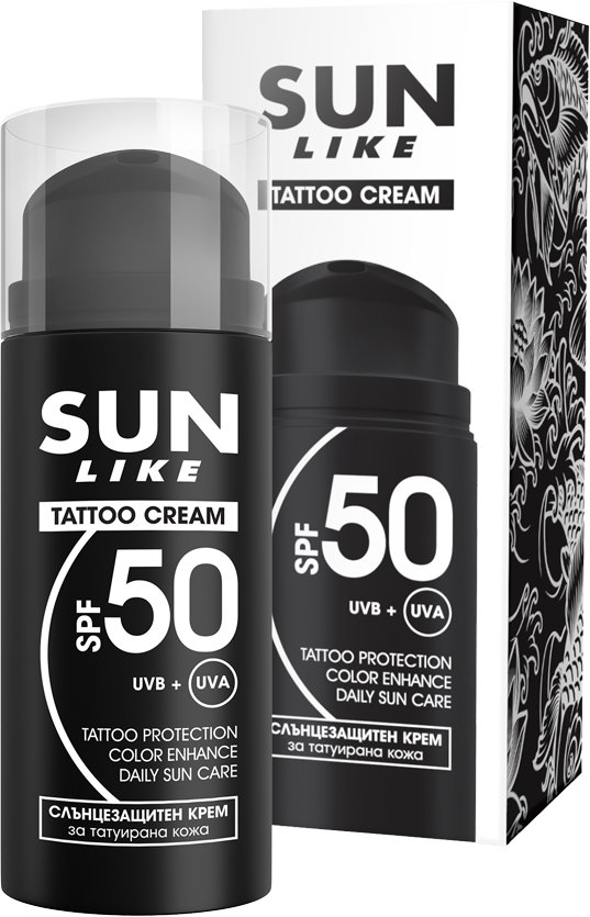 Cremă de protecție solară pentru piele cu tatuaje Sun Like, SPF50, 100 ml