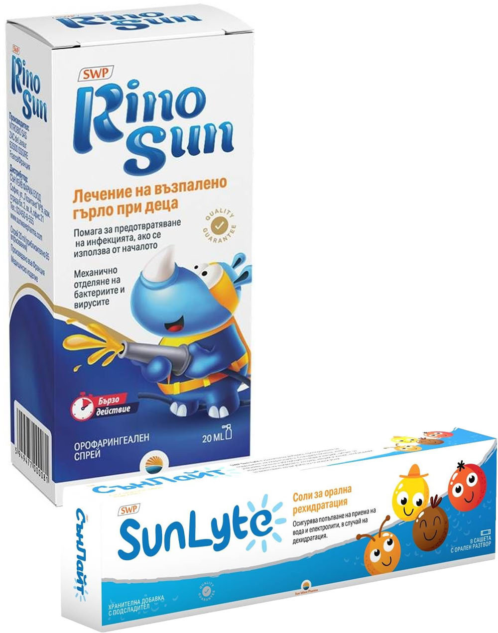 Sun Wave Pharma Set - RinoSun Spray pentru dureri în gât, 20 ml + Sun-Lyte, 8 plicuri