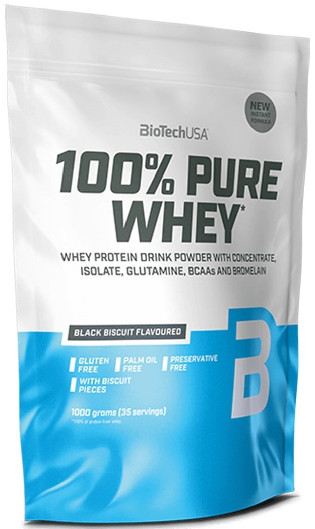100% Pure Whey, biscuit negru, 1000 g, BioTech USA