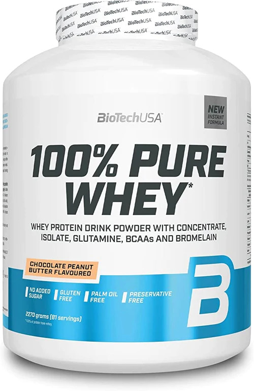 100% Pure Whey, ciocolată și unt de arahide, 2270 g, BioTech USA
