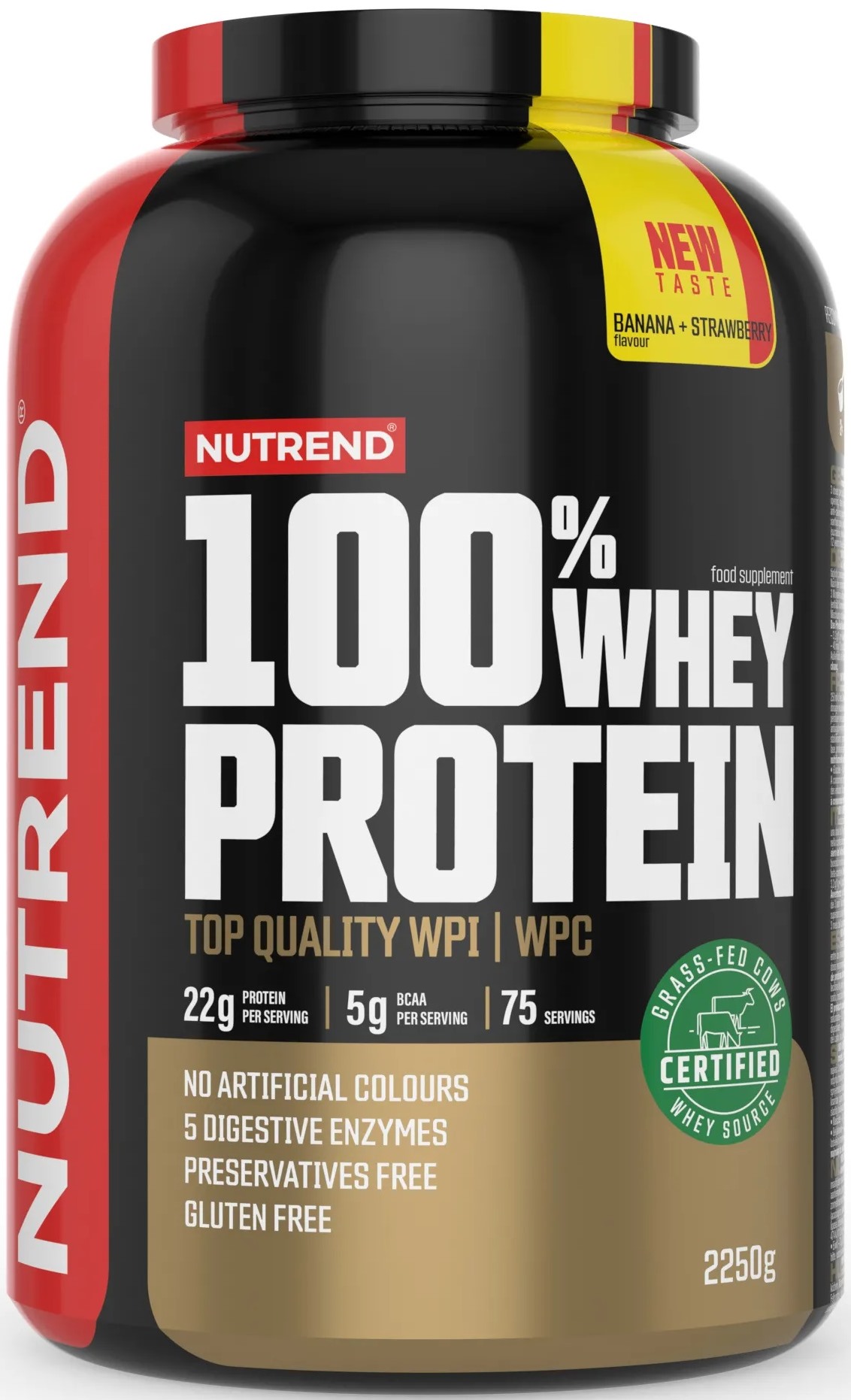 100% Whey Protein, banană cu căpșuni, 2250 g, Nutrend