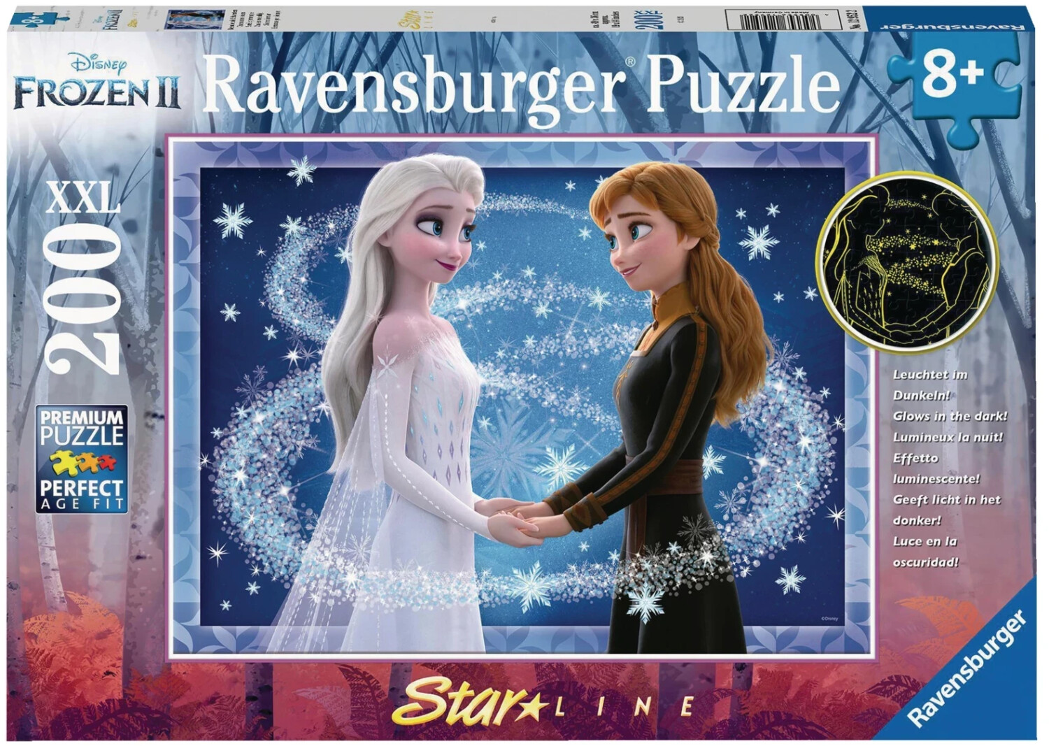 Puzzle luminos Ravensburger din 200 XXL de piese - Frozen, Elsa & Anna