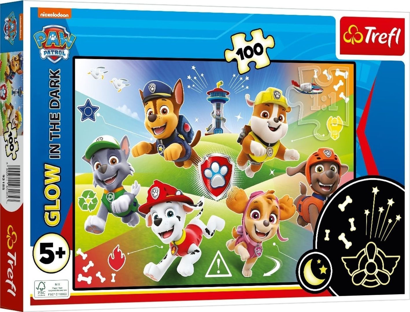 Puzzle strălucitor Trefl din 100 piese - Patrula Cățelușilor