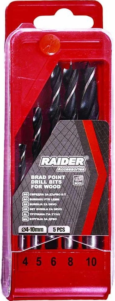 Burghie pentru lemn Raider - 5 buc , Ø 4, 5, 6, 8 si 10 mm
