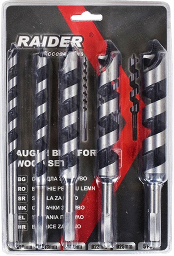 Burghie pentru lemn Raider - Auger, Ø 10, 13, 19, 22, 25 mm, 5 buc