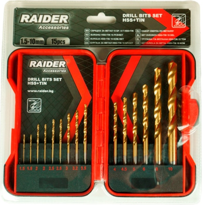 Burghie pentru metal Raider - HSS+TIN, 15 buc, Ø 1.5-10 mm