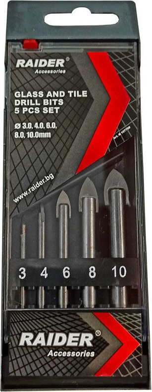 Burghie pentru sticlă Raider - 5 buc , Ø 3, 4, 6, 8 si 10 mm