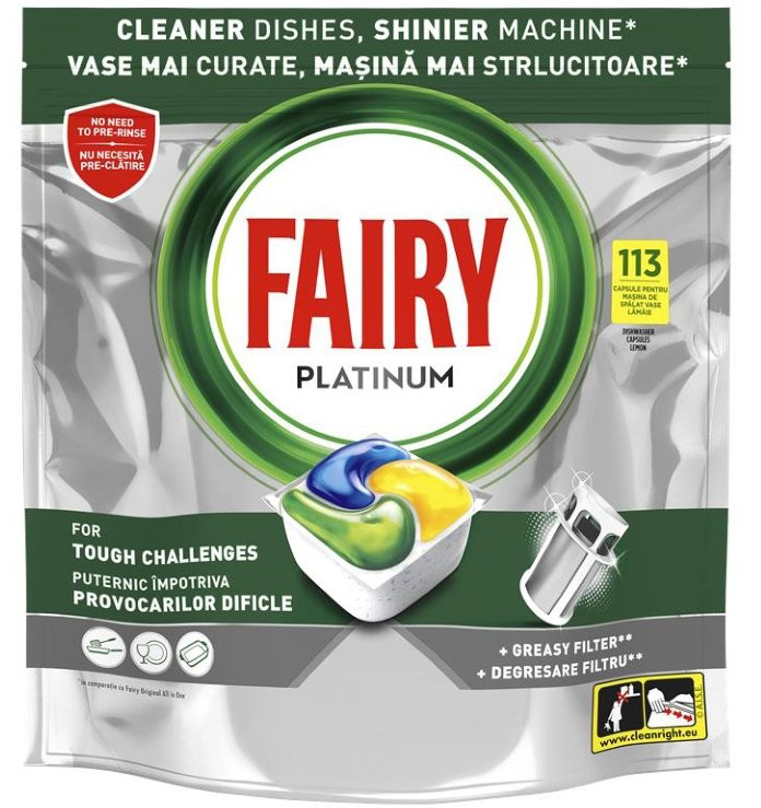 Tablete pentru mașina de spălat vase Fairy - Platinum, Lemon, 113 buc