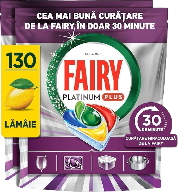 Tablete pentru mașina de spălat vase Fairy - Platinum Plus, 30 Мinute Miracle, 5 х 26 buc