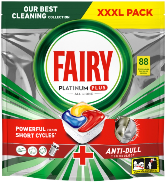Tablete pentru mașina de spălat vase Fairy - Platinum Plus, Lemon, 88 buc