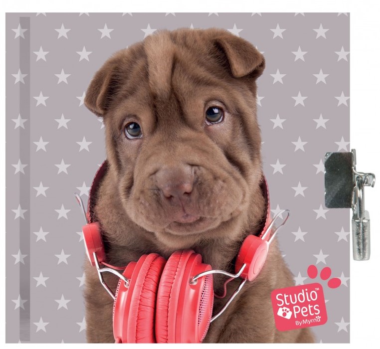 Jurnal secret cu lacat Paso Studio Pets –  Caine cu casti rosii