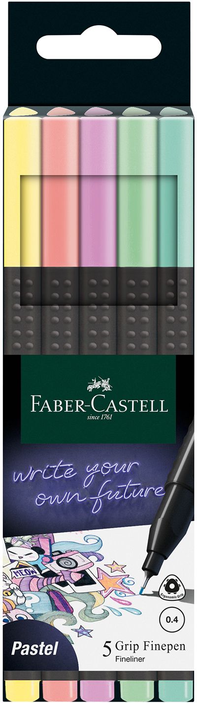 Liner Faber-Castell Grip - 0,4 mm, pastel, 5 culori