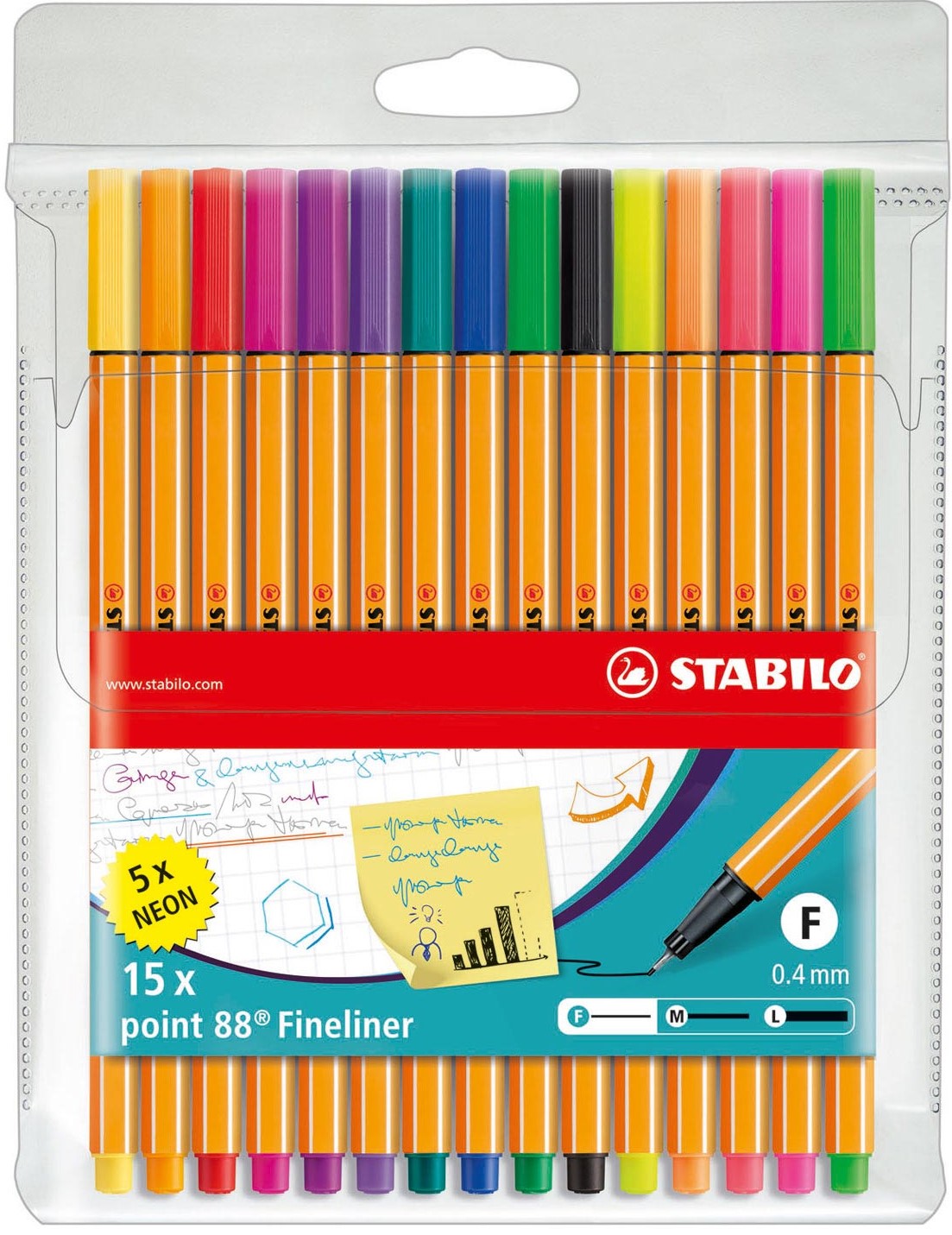linere  Stabilo Point 88 - 10 culori  + 5 neoane