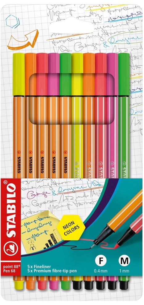 linere  Stabilo Point 88 - 5 culori  + 5 neoane Pen 68