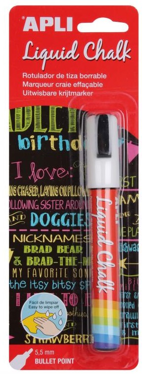 Marker cretă pentru tablă și sticlă APLI - Varf rotund 5.5 mm, 8 gr., Alb