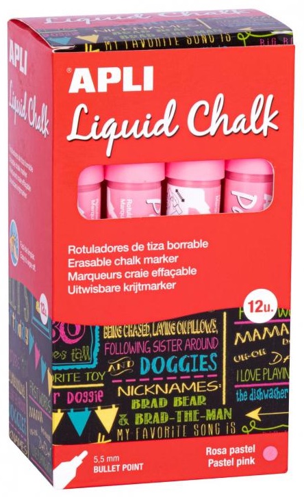Marker cretă lichida APLI - Varf rotund, 8 gr., roz pastel