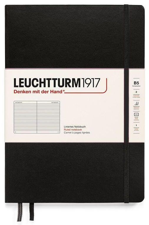 Notebook-ul Leuchtturm1917 Composition - B5, negru, liniat, coperte rigide
