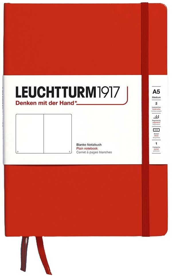 Caiet Leuchtturm1917 Natural Colors - A5, roșu, pagini albe, copertă rigidă