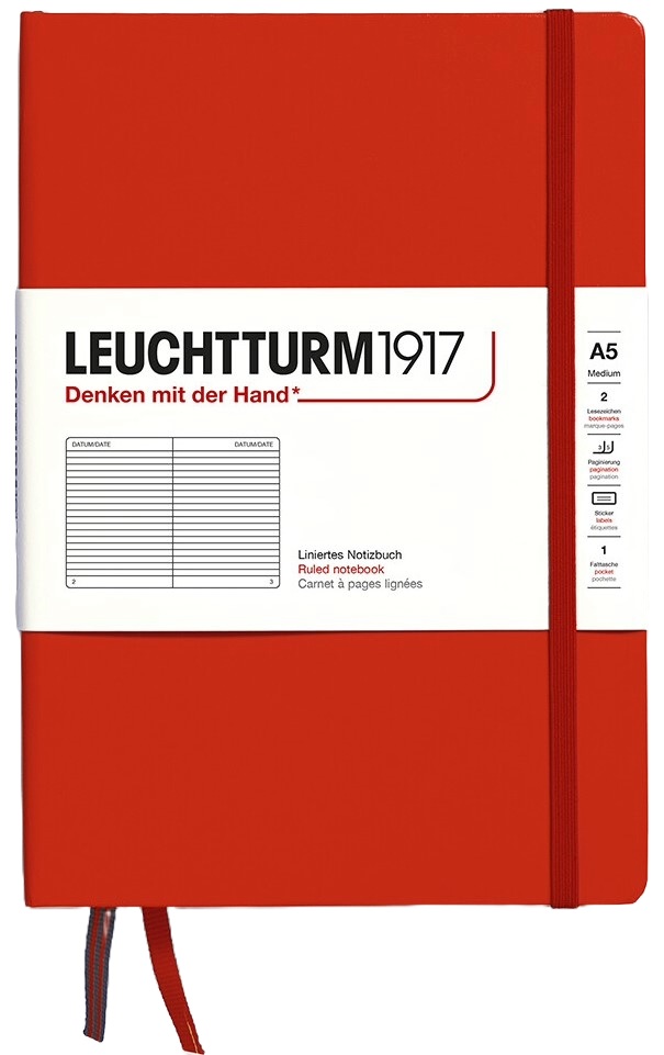 Caiet Leuchtturm1917 Natural Colors - A5, roșu, liniat, copertă rigidă