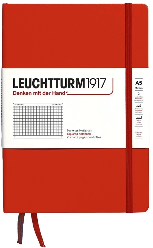 Caiet Leuchtturm1917 Natural Colors - A5, roșu, pagini pătrate, copertă rigidă
