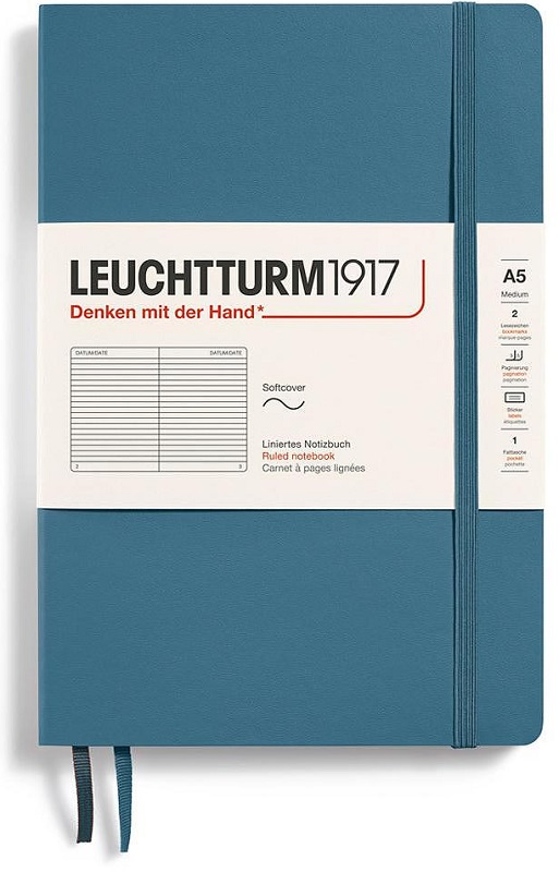 Caiet Leuchtturm1917 Natural Colors - A5, albastru, liniat, copertă moale