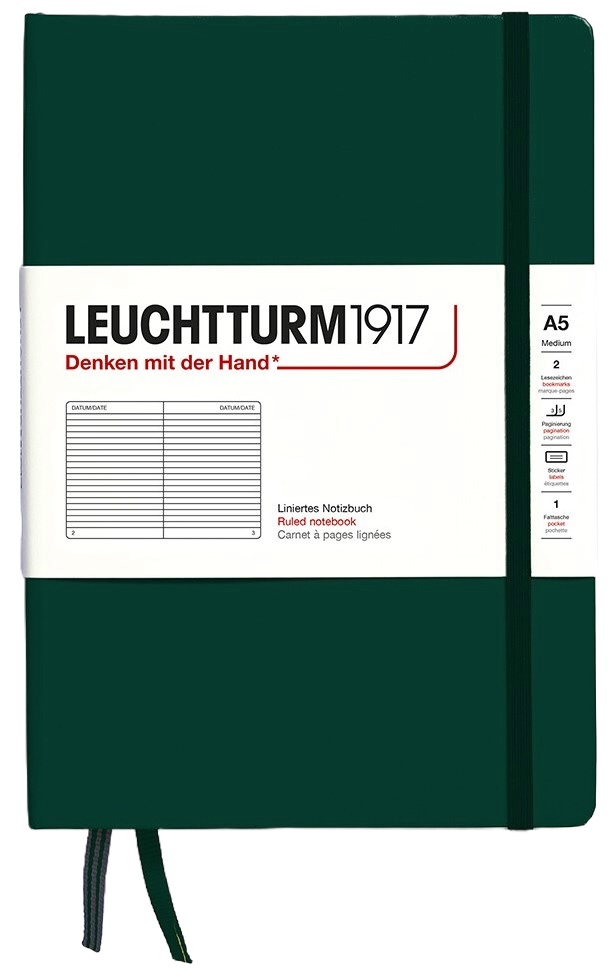 Caiet Leuchtturm1917 Natural Colors - A5, verde închis, liniat, copertă rigidă
