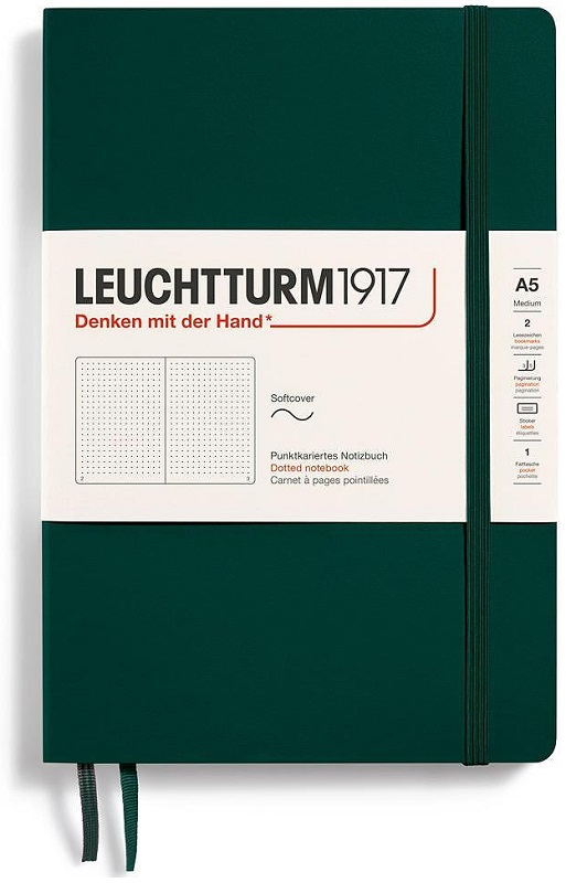 Notebook-ul Leuchtturm1917 Natural Colors - A5, verde închis, pagini punctate, coperte moi