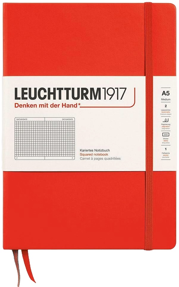 Caiet Leuchtturm1917 New Colours - A5, pagini cu pătrățele, Lobster, coperte rigide