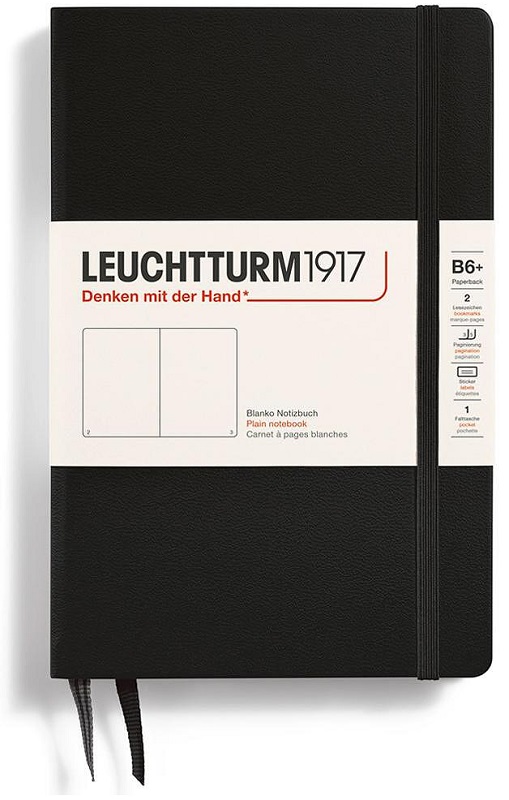 Caiet Leuchtturm1917 Paperback - B6+, negru, pagini albe, copertă rigidă