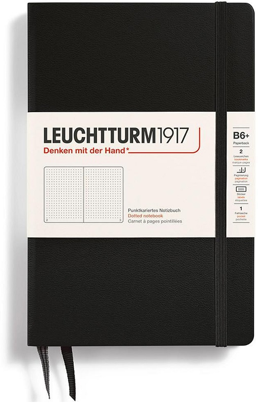 Caiet Leuchtturm1917 Paperback - B6+, negru, pagini cu puncte, copertă rigidă